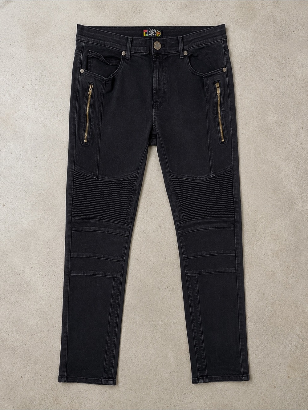 Demolition Men’s Sleek Black Moto Skinny Jean Size 38 - Picture 2 of 9